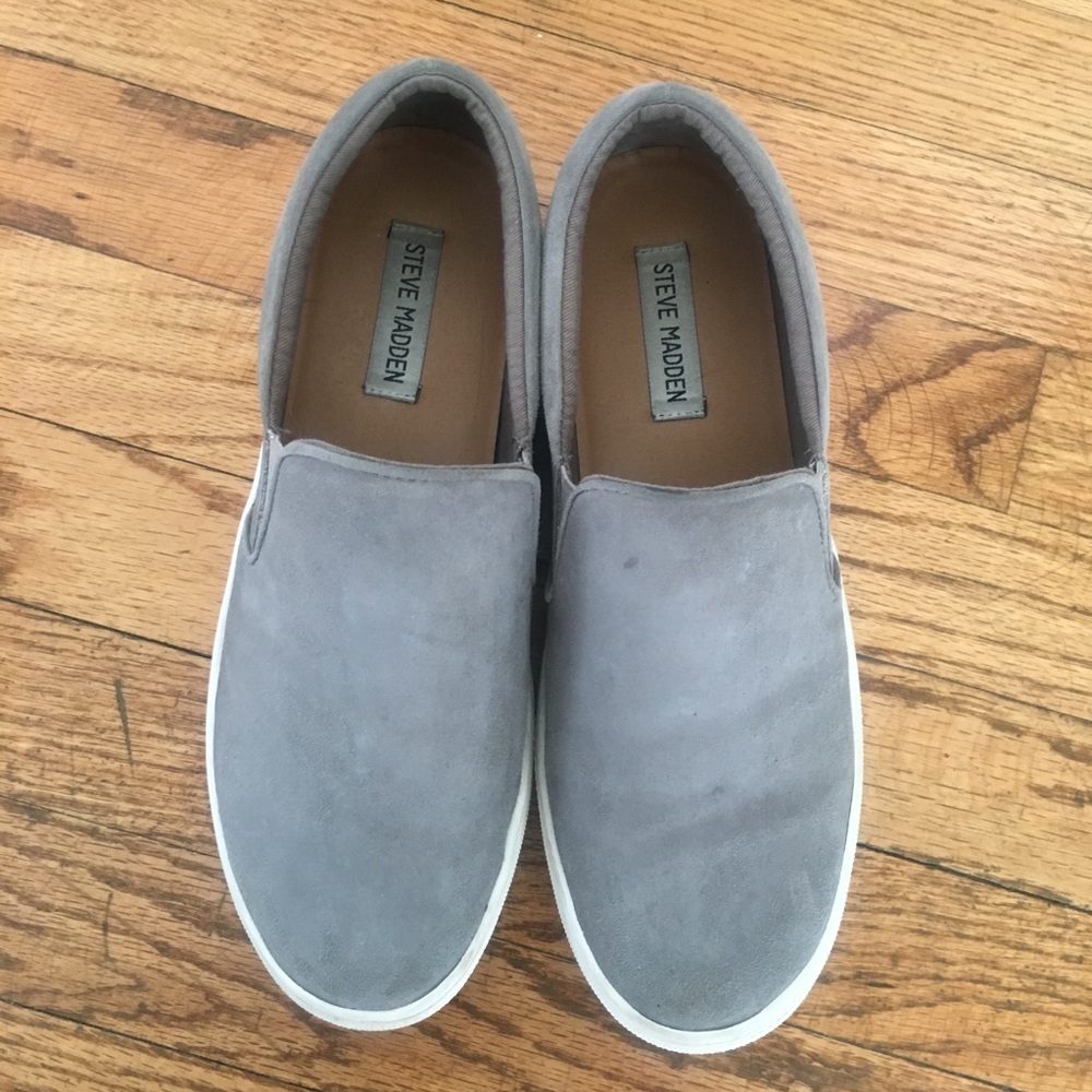 Steve Madden gray suede flatform slip on sneaker